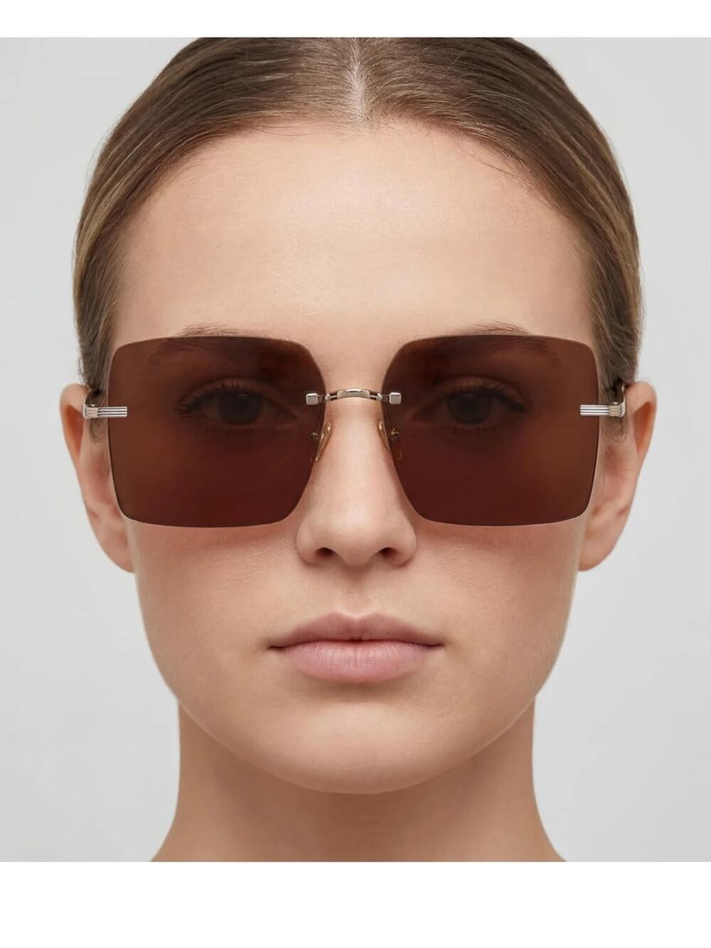 New Salvatore Ferragamo SF311S 745 Rimless Square Brown Women Sunglasses